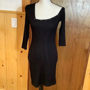 The Range Black Ribbed Mini Dress Sz-S